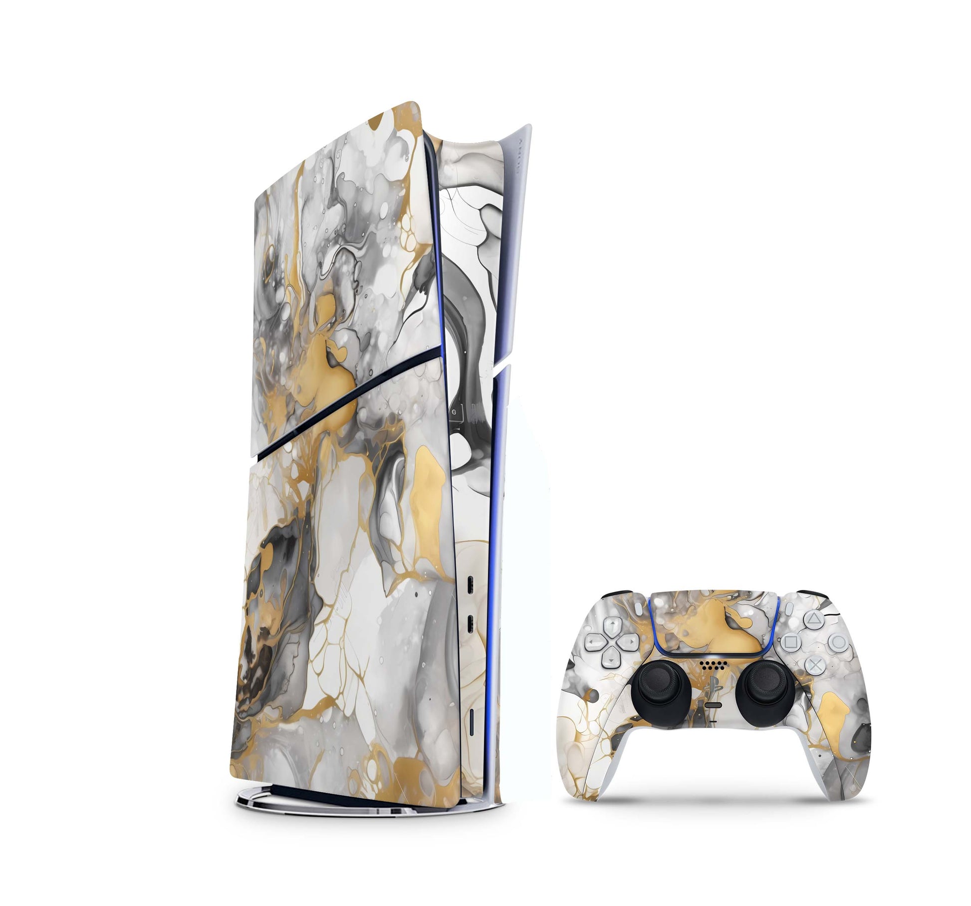 PS5 Slim Skins DIGITAL Edition Aufkleber Design Premium Playstation 5 Skin + PS5 Controller Skin Marmor golden light Aufkleber skins4u   