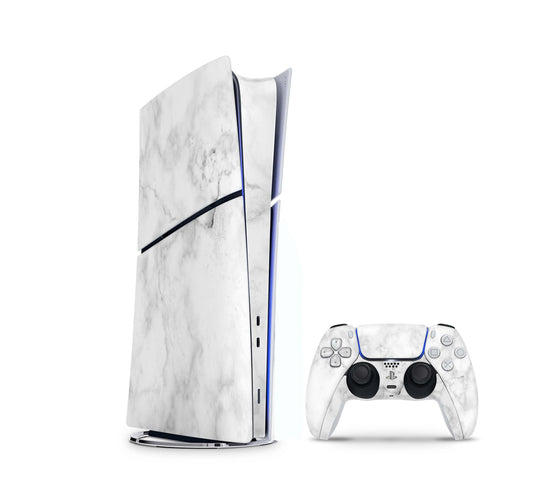 PS5 Slim Skins DIGITAL Edition Aufkleber Design Premium Playstation 5 Skin + PS5 Controller Skin Marmor weiss Aufkleber skins4u   