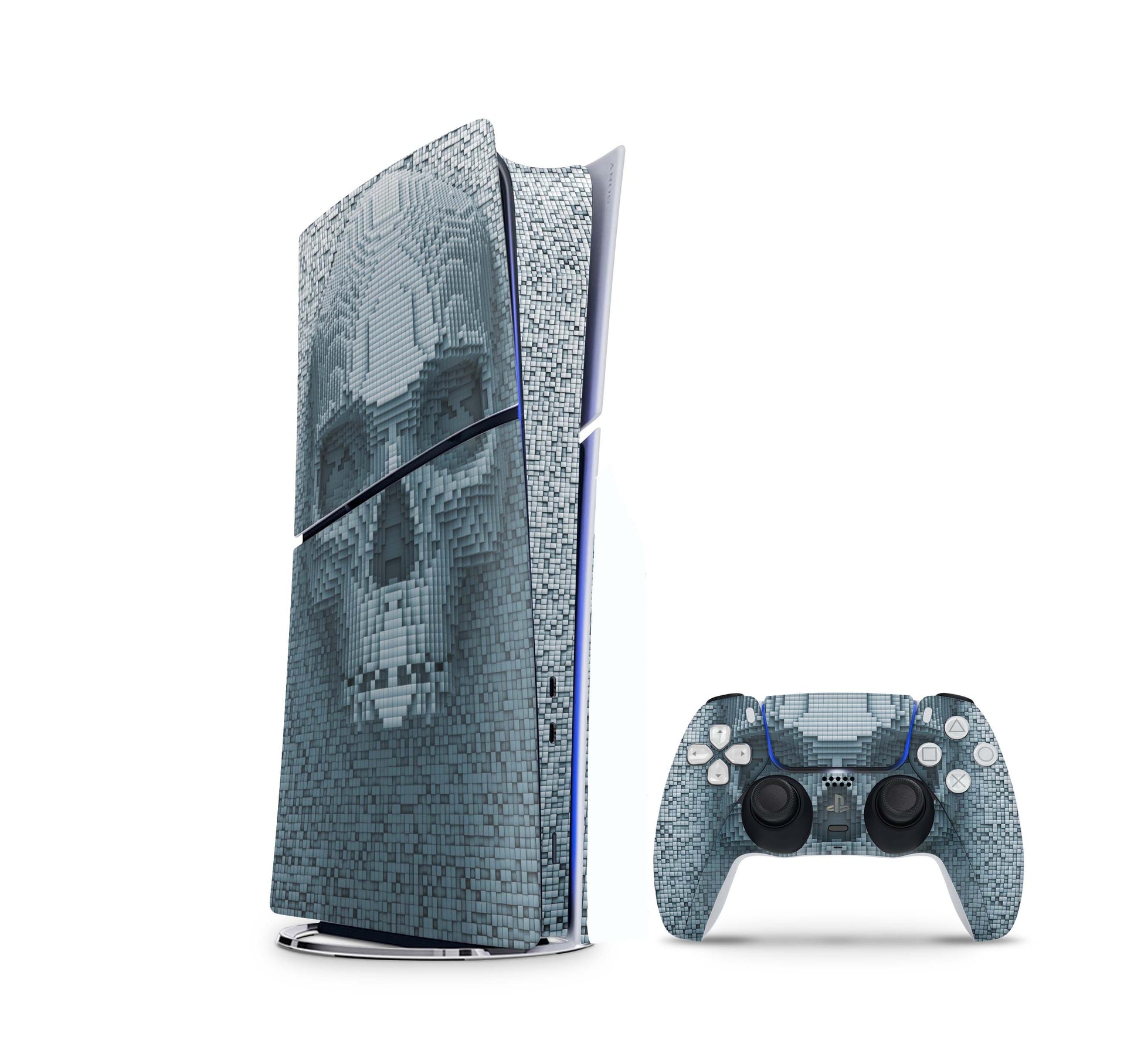 PS5 Slim Skins DIGITAL Edition Aufkleber Design Premium Playstation 5 Skin + PS5 Controller Skin Pixel Skull Aufkleber skins4u   