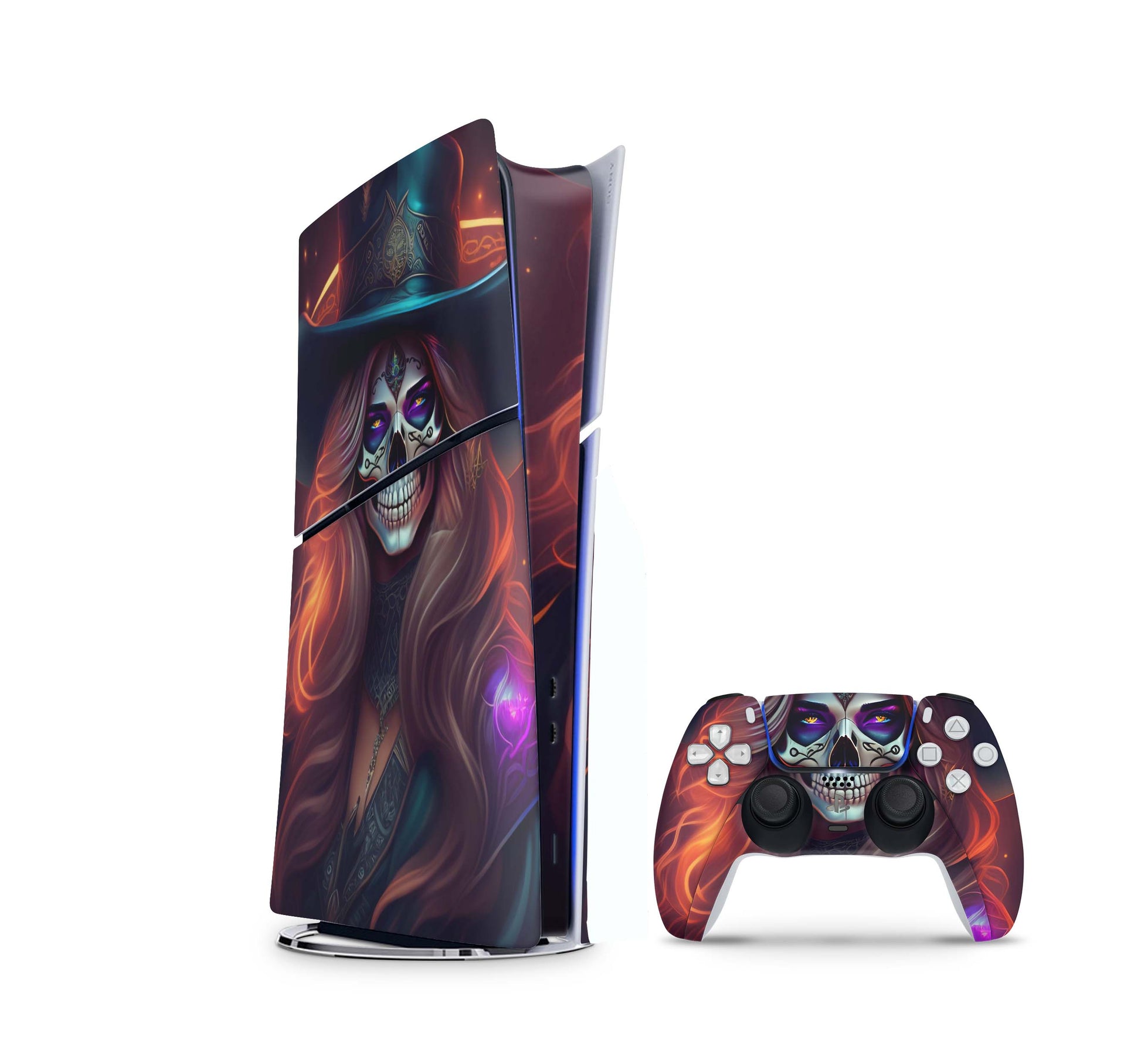 PS5 Slim Skins DIGITAL Edition Aufkleber Design Premium Playstation 5 Skin + PS5 Controller Skin Skull Lady Aufkleber skins4u   