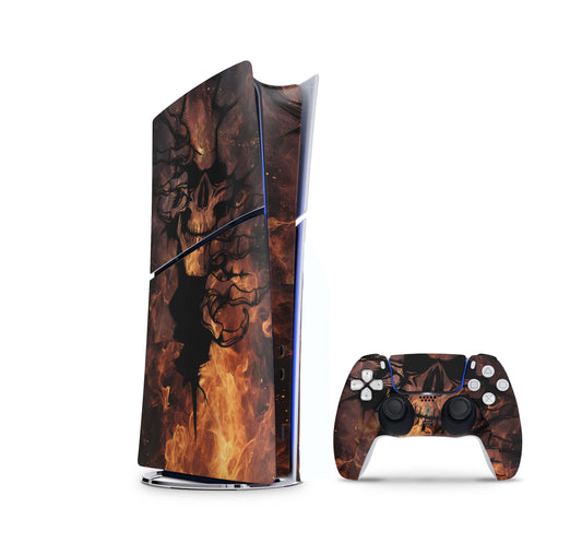 PS5 Slim Skins DIGITAL Edition Aufkleber Design Premium Playstation 5 Skin + PS5 Controller Skin Skull on Fire Aufkleber skins4u   