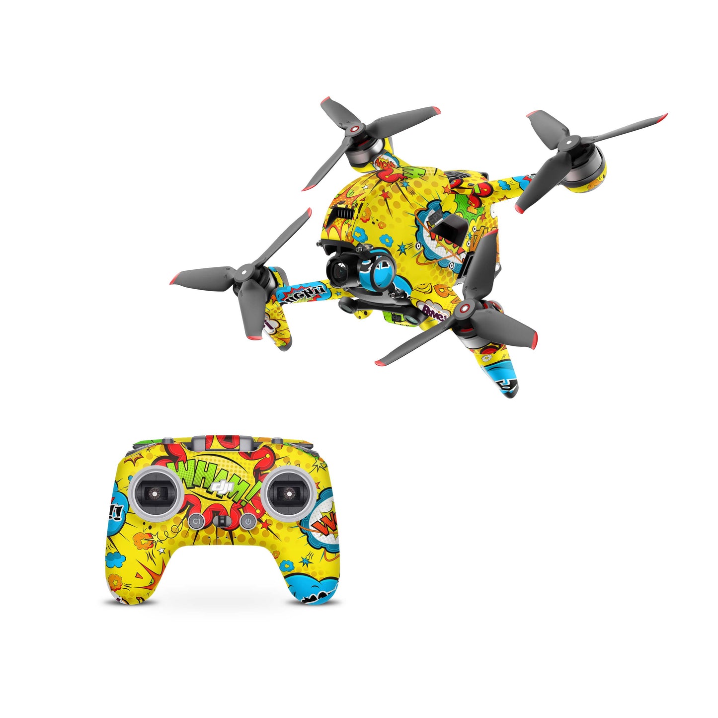 DJI FPV Skin Drohnen Folie DJI Skins für Goggles 2 und DJI Controller Comics gelb Elektronik-Sticker & -Aufkleber Skins4u DJI FPV Drohne + Controller 1 