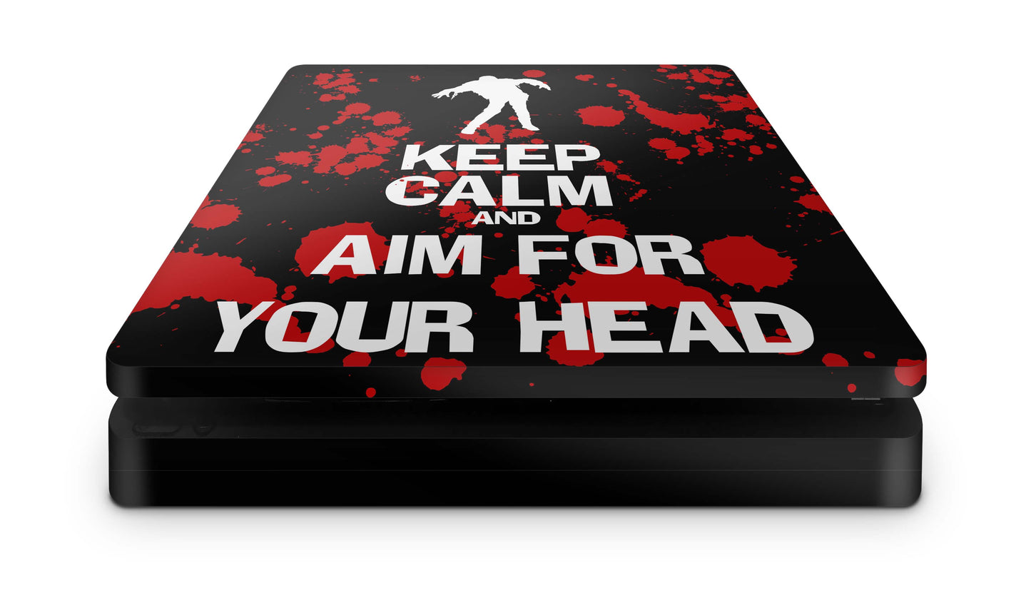 PS4 Slim Playstation 4 Skins: Design Vinyl Premium Skin Aufkleber für Konsole Keep calm Zombie black Aufkleber skins4u   