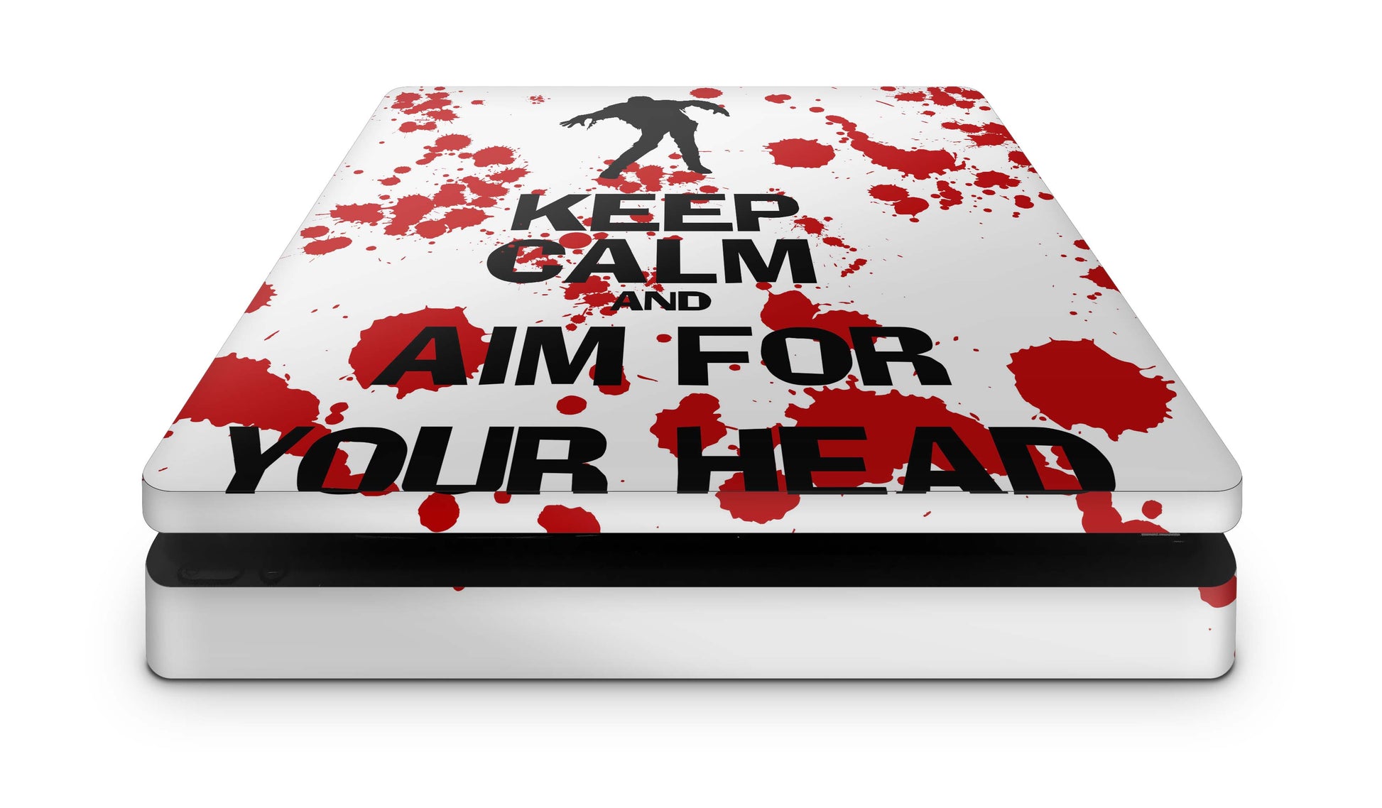 PS4 Slim Playstation 4 Skins: Design Vinyl Premium Skin Aufkleber für Konsole Keep calm Zombie weiss Aufkleber skins4u   