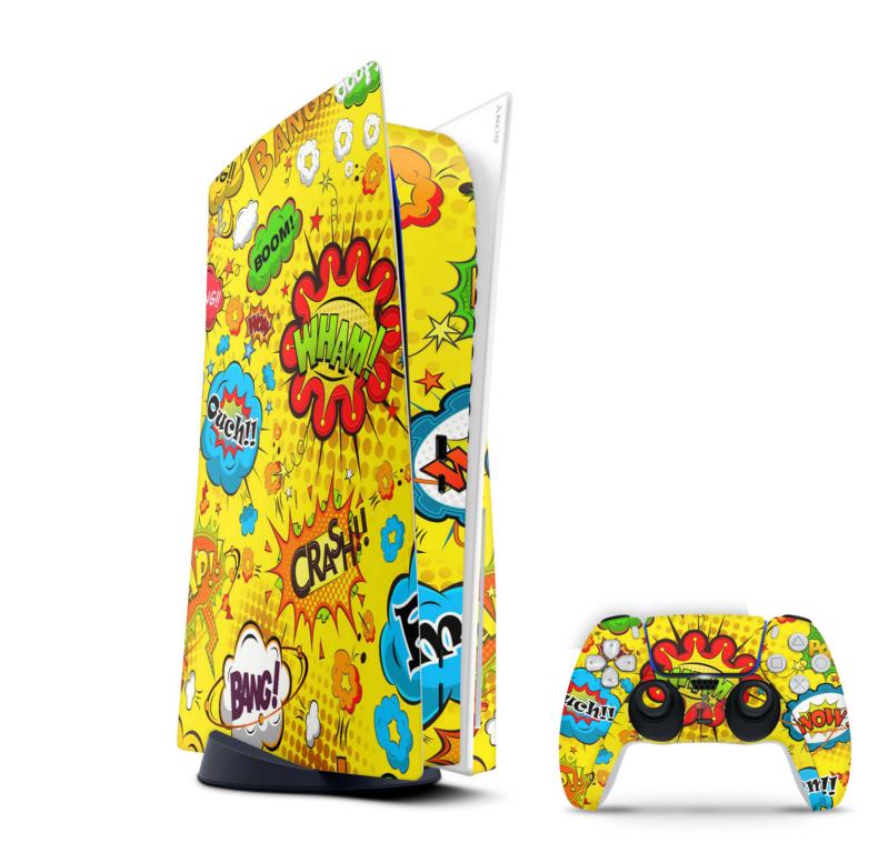 Sony Playstation 5 Skins PS5 Konsolen Aufkleber Vinyl Design Faceplate Skin Aufkleber Skins4u Comics gelb  
