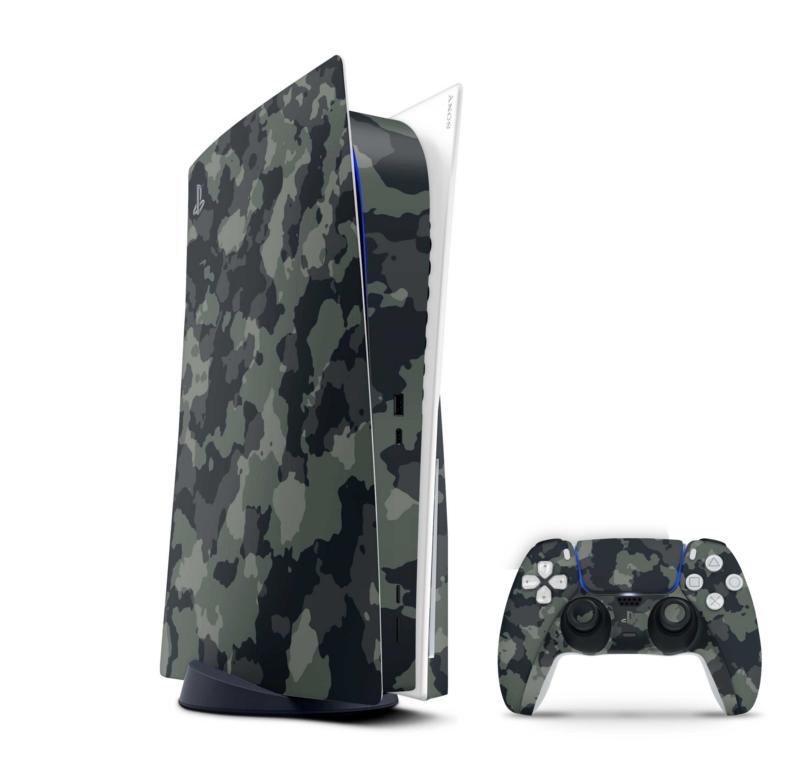 Sony Playstation 5 Skins PS5 Konsolen Aufkleber Vinyl Design Faceplate Skin Aufkleber Skins4u Dark green Camo  
