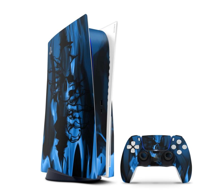 Sony Playstation 5 Skins PS5 Konsolen Aufkleber Vinyl Design Faceplate Skin Aufkleber Skins4u Flaming Skull blue  