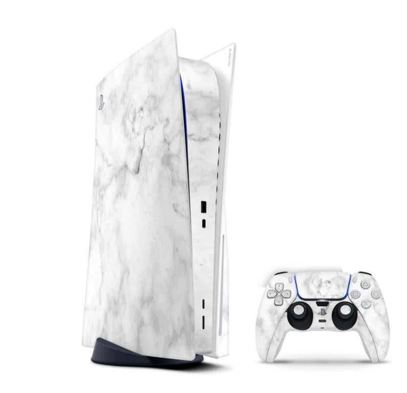 Sony Playstation 5 Skins PS5 Konsolen Aufkleber Vinyl Design Faceplate Skin Aufkleber Skins4u Marmor weiss  