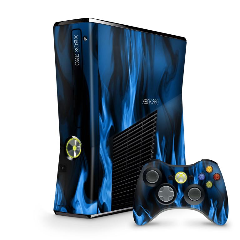Xbox 360 Slim Skin Design Aufkleber Schutzfolie Vinyl Cover Case modding Skins Aufkleber Skins4u Blaue Flammen  