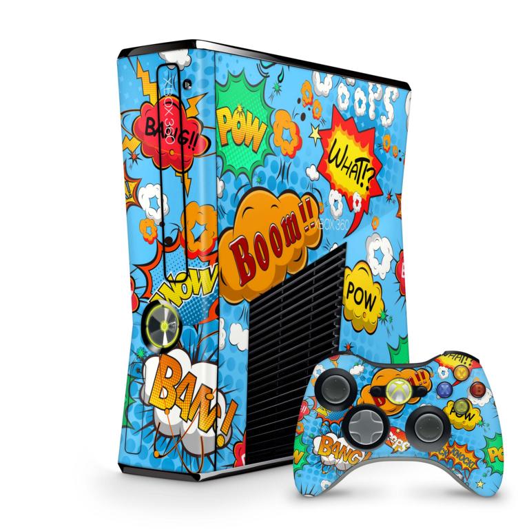 Xbox 360 Slim Skin Design Aufkleber Schutzfolie Vinyl Cover Case modding Skins Aufkleber Skins4u Comics blau  