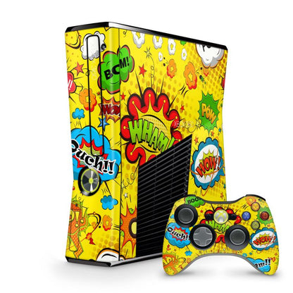 Xbox 360 Slim Skin Design Aufkleber Schutzfolie Vinyl Cover Case modding Skins Aufkleber Skins4u Comics gelb  