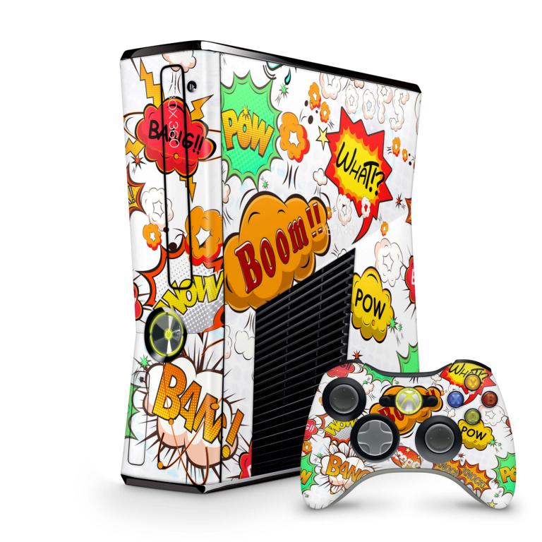 Xbox 360 Slim Skin Design Aufkleber Schutzfolie Vinyl Cover Case modding Skins Aufkleber Skins4u Comics weiss  