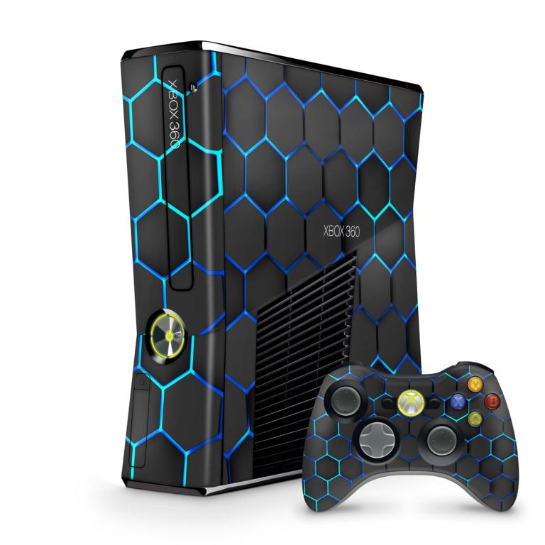 Xbox 360 Slim Skin Design Aufkleber Schutzfolie Vinyl Cover Case modding Skins Aufkleber Skins4u Exo blau  