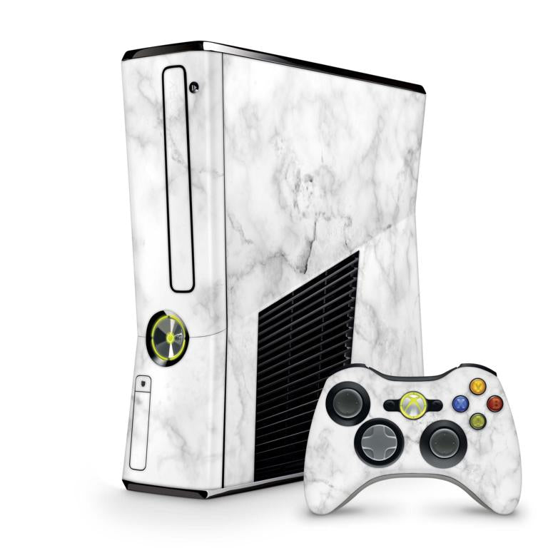 Xbox 360 Slim Skin Design Aufkleber Schutzfolie Vinyl Cover Case modding Skins Aufkleber Skins4u Marmor weiss  