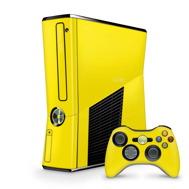 Xbox 360 Slim Skin Design Aufkleber Schutzfolie Vinyl Cover Case modding Skins Aufkleber Skins4u Solid State gelb  