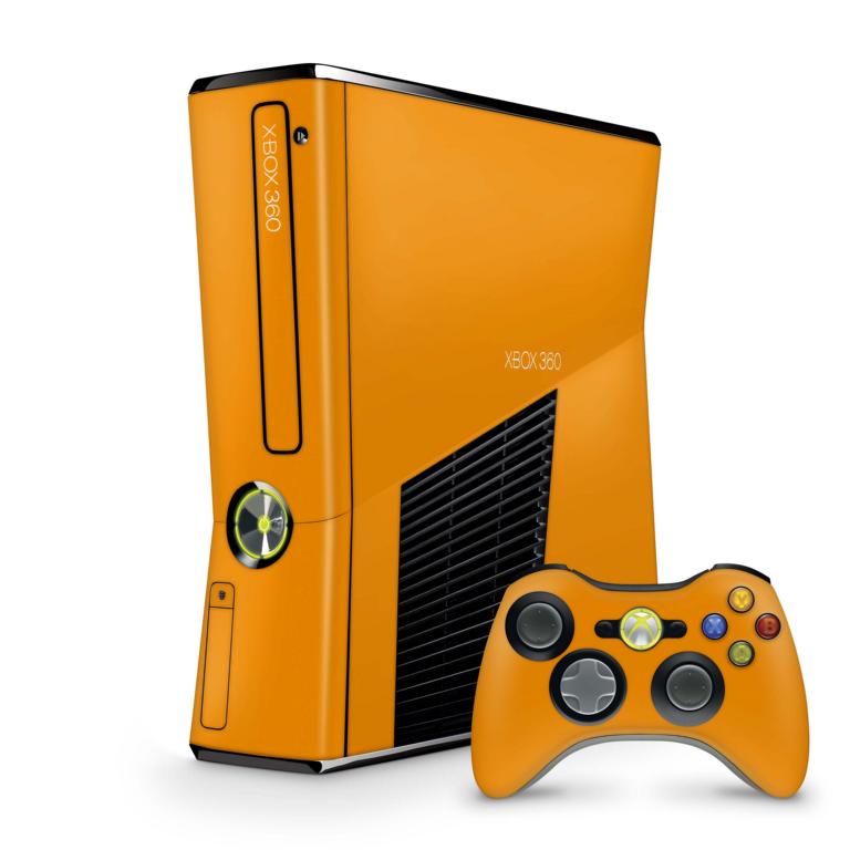 Xbox 360 Slim Skin Design Aufkleber Schutzfolie Vinyl Cover Case modding Skins Aufkleber Skins4u Solid State orange  