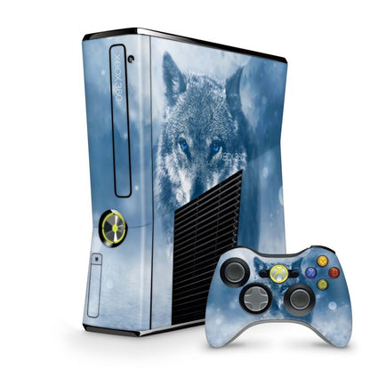 Xbox 360 Slim Skin Design Aufkleber Schutzfolie Vinyl Cover Case modding Skins Aufkleber Skins4u Wolf blue eyes  