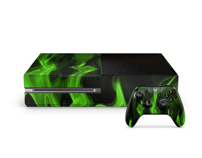 Xbox One Skin Design Aufkleber Schutzfolie Vinyl Cover Case modding Skins Aufkleber Skins4u Grüne Flammen  