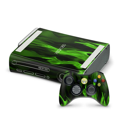 Xbox 360 Skin Design Aufkleber Schutzfolie Vinyl Cover Case modding Skins Aufkleber Skins4u Grüne Flammen  